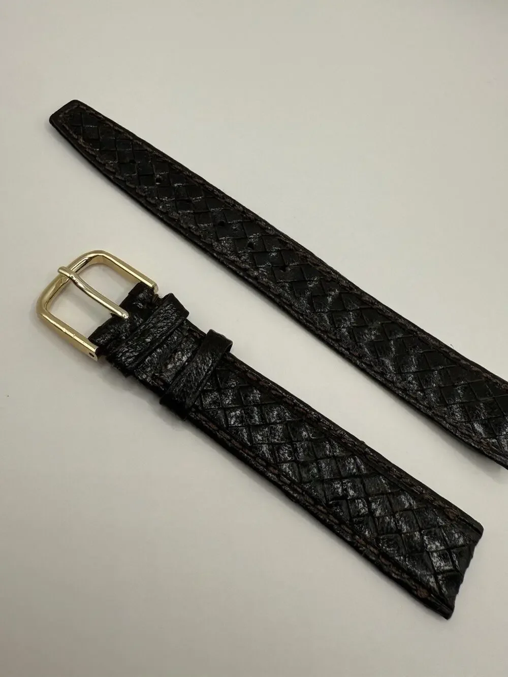 16mm KREISLER Braided Calfskin Brown NOS Vintage Watch Band & Gold-Tone Buckle